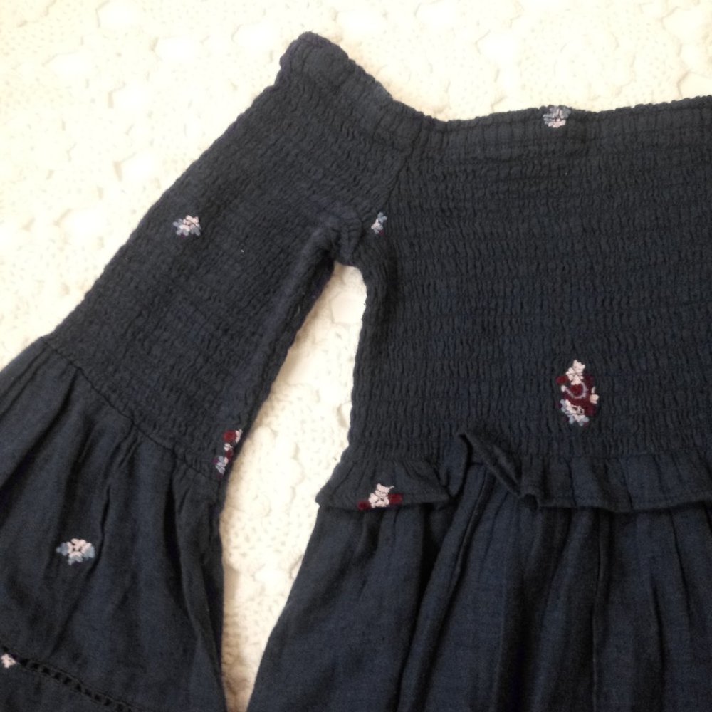 Free People Navy Mini Dress with Floral Accents - Picture 2 of 7